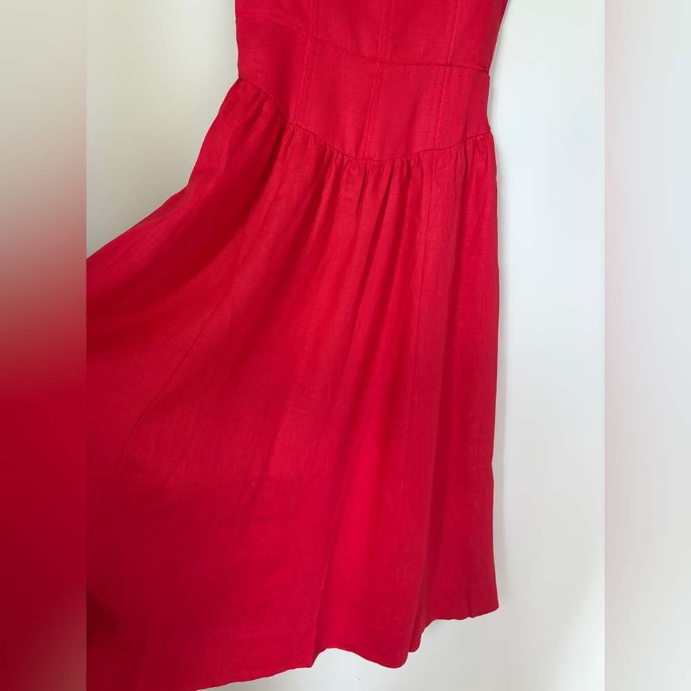 NEW Reformation Katarin Linen Midi Dress Lipstick Red Lace Detail | US 4 UK 8 - Picture 16 of 17